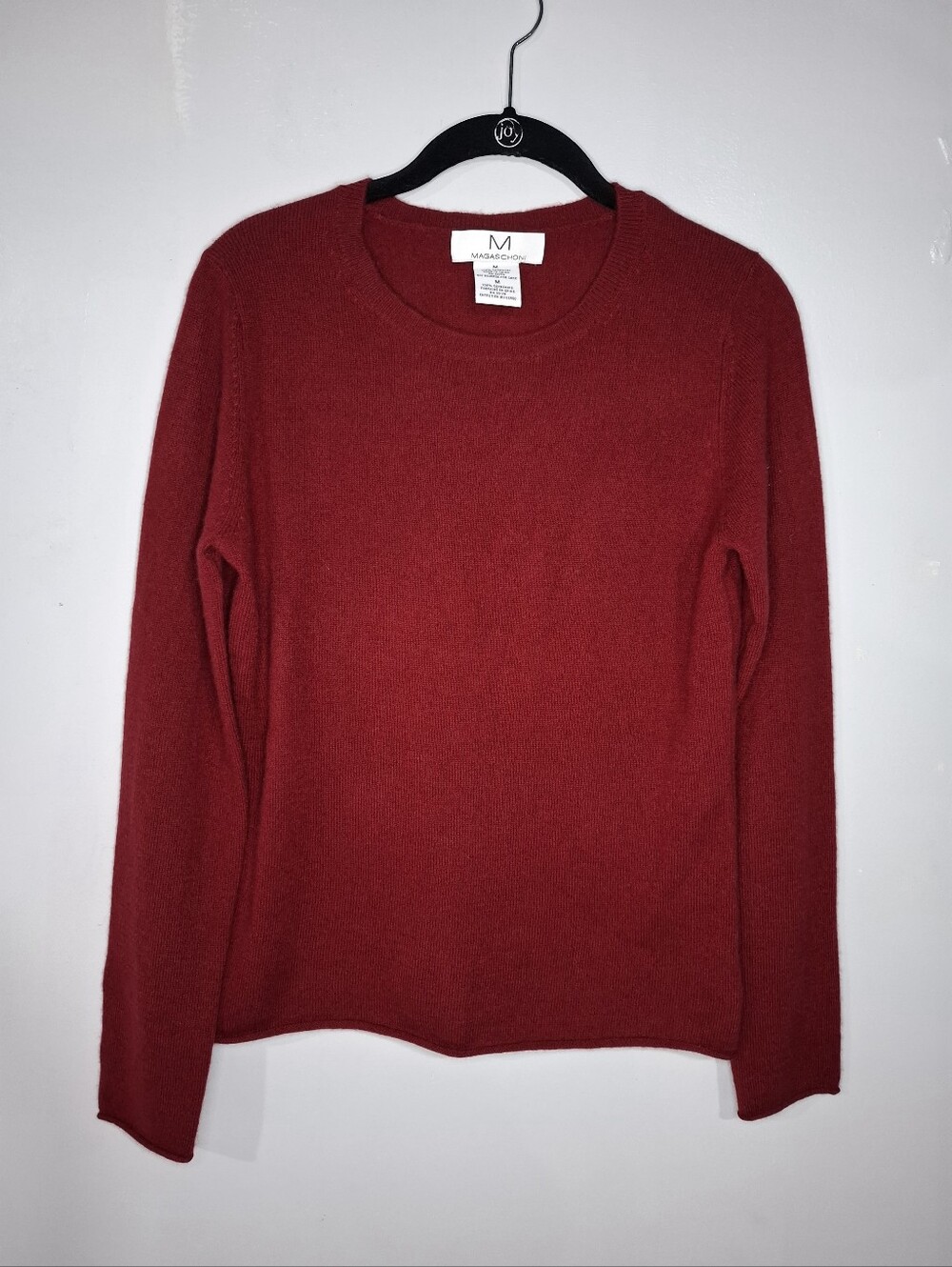 Magaschoni Womens Red Crewneck 100% Cashmere Sweater Sz M Long Slevees